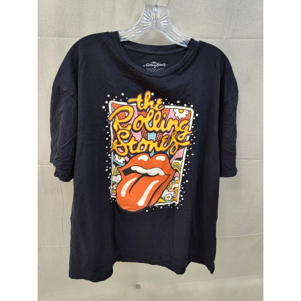 The Rolling Stones Graphic T-Shirt Mens XXL Black Tongue Logo Psychedelic Rock